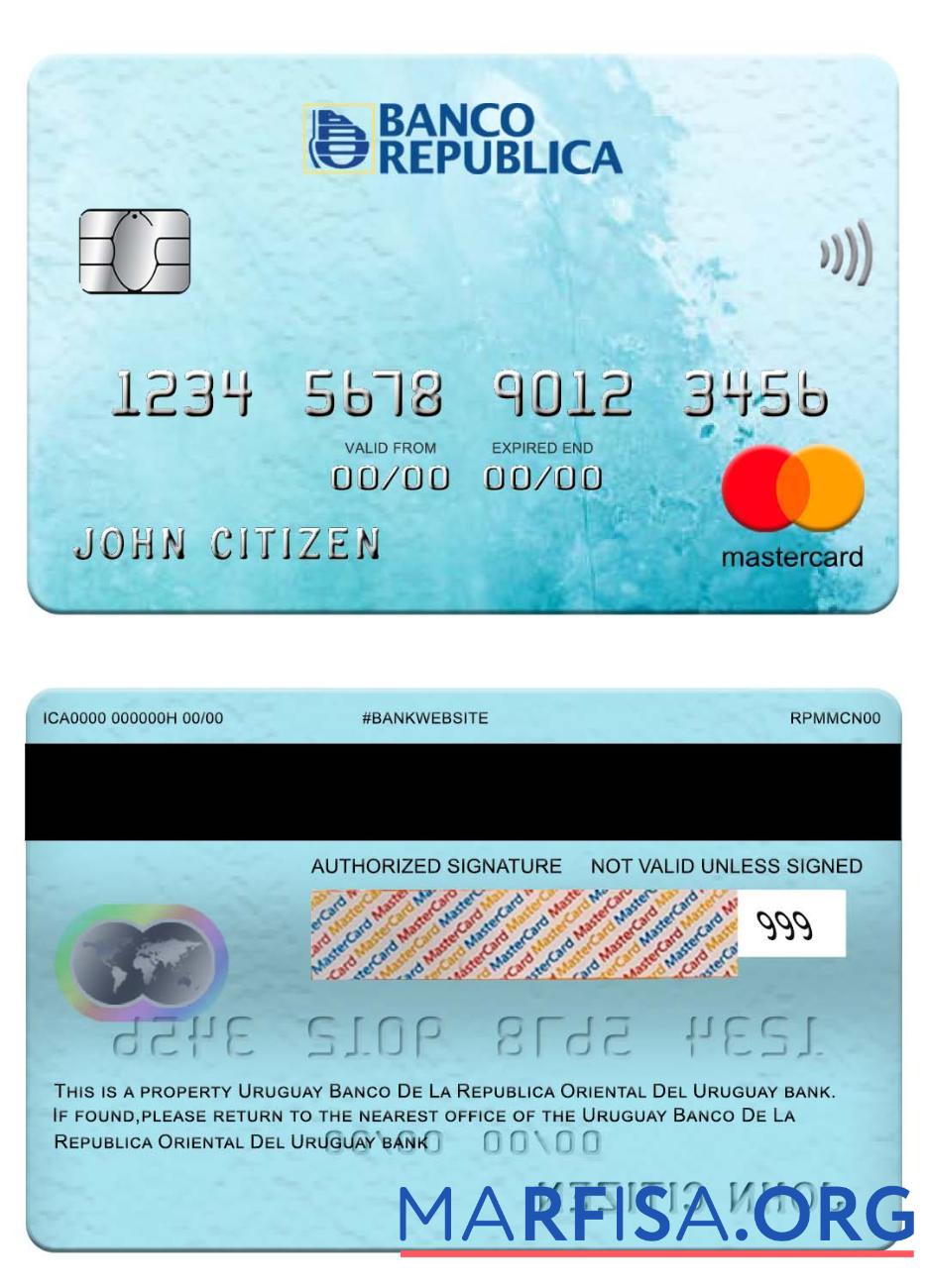 Blank Uruguay Banco De La Republica Oriental Del Uruguay bank mastercard sample